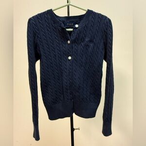 Polo by Ralph Lauren Girls Navy Blue Cable Knit Cardigan Size 6X